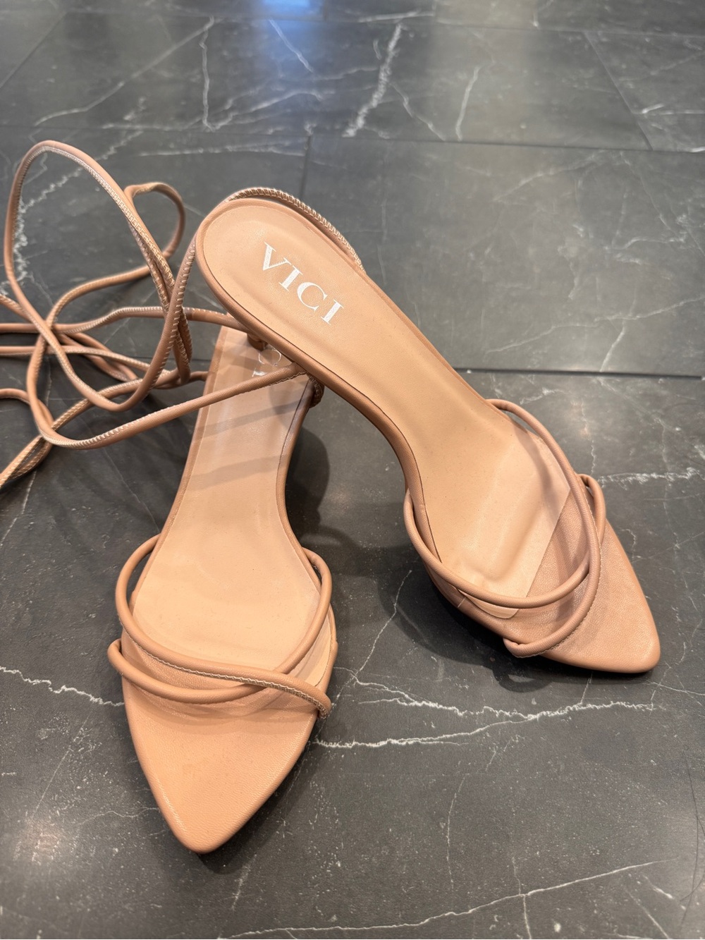 Vici Tan Lace-Up Mini Kitten Heel Sandals - Picture 2 of 5